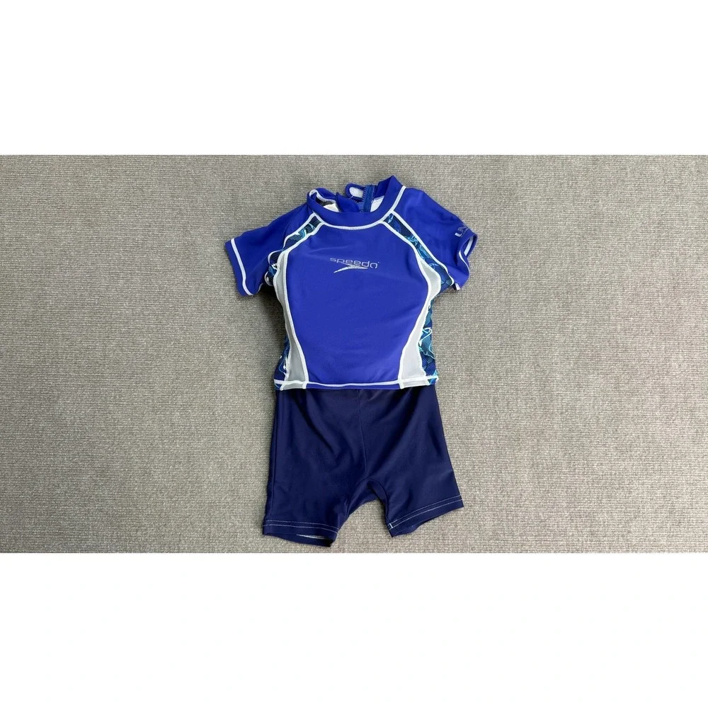 Speedo UV Sun Suit Kids‎ Small Blue Short Sleeve One Piece Rashguard Swimwear